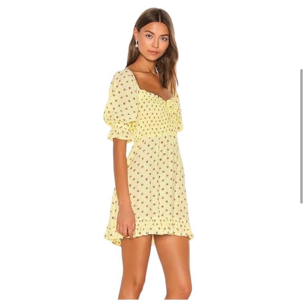 Faithfull the Brand Yellow Floral Mini Dress - Small